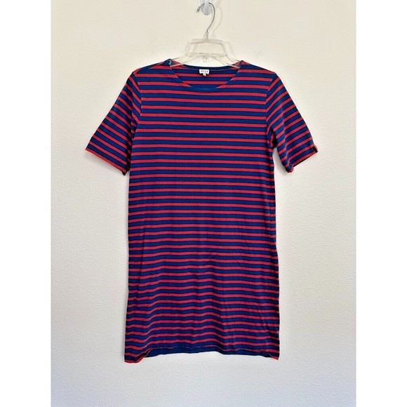 KULE Women's Striped T-Shirt Dress Short Sleeve Blue Orange Sz Small Minimalist - Picture 1 of 6